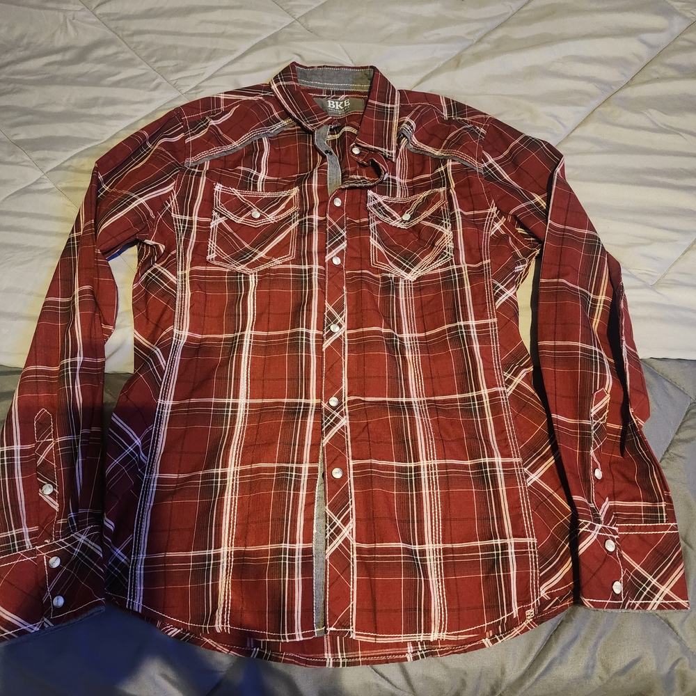 BKE Red and White Plaid Button Down Shirt
